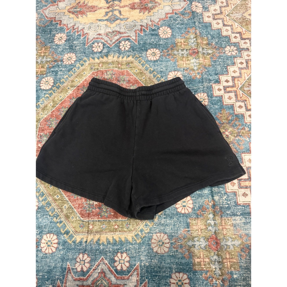 Victoria's Secret PINK blk Fleece Lounge Shorts High Waisted Embroidered Logo S